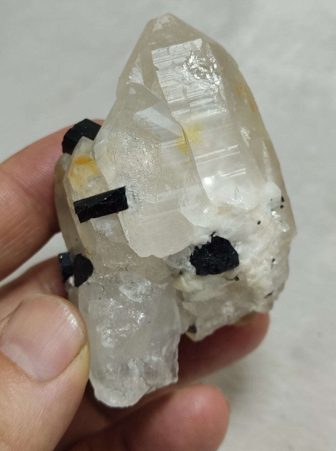 Natural quartz crystals cluster with black tourmaline 147 grams