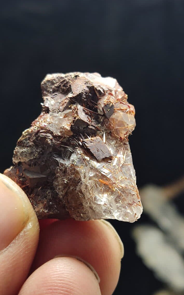 Natural Rutiles Quartz Siderite Specimen 9 Grams.