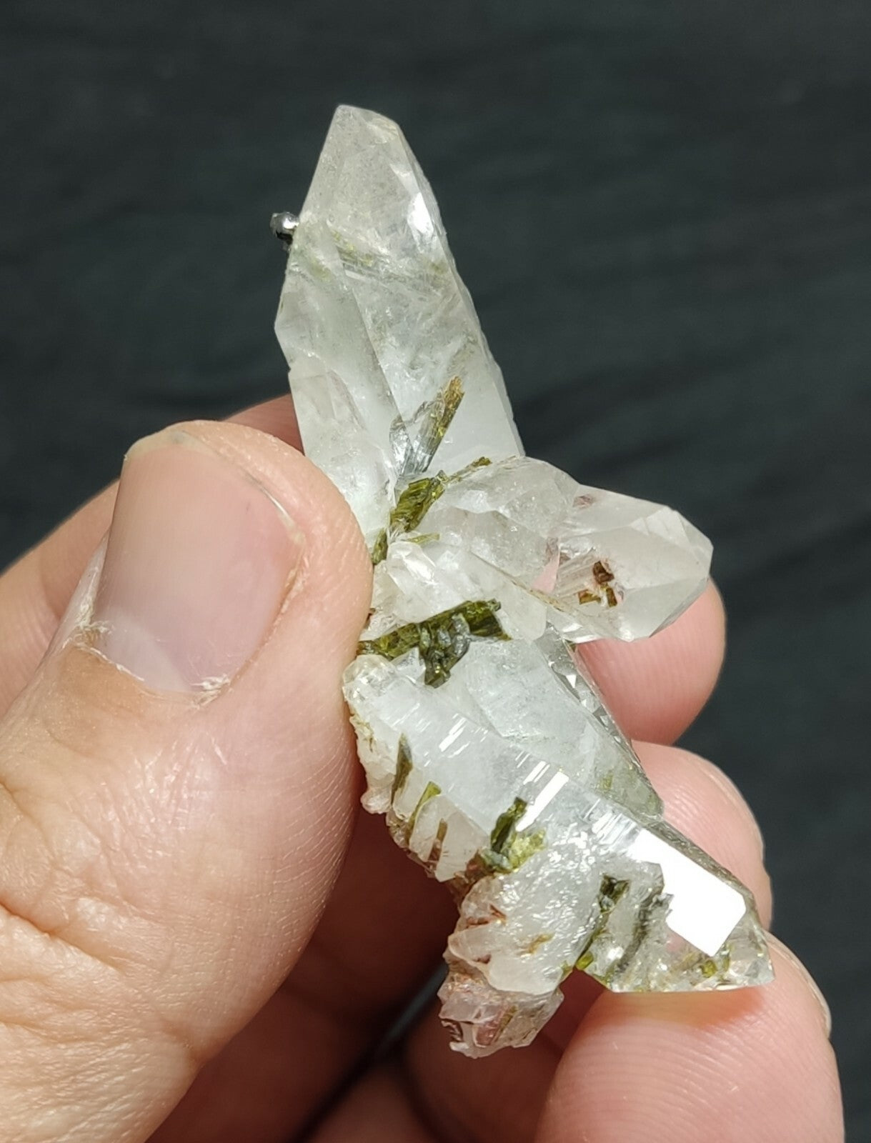 An aesthetic specimen of Epidote quartz cluster 19 grams