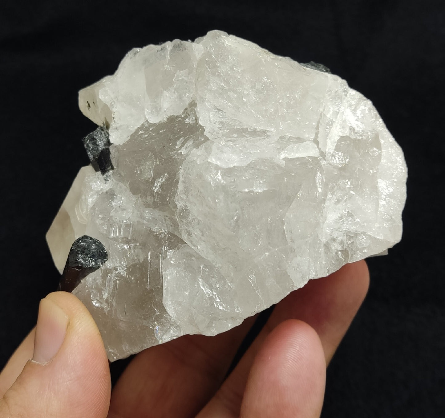 Natural quartz crystals cluster with black tourmaline 469 grams