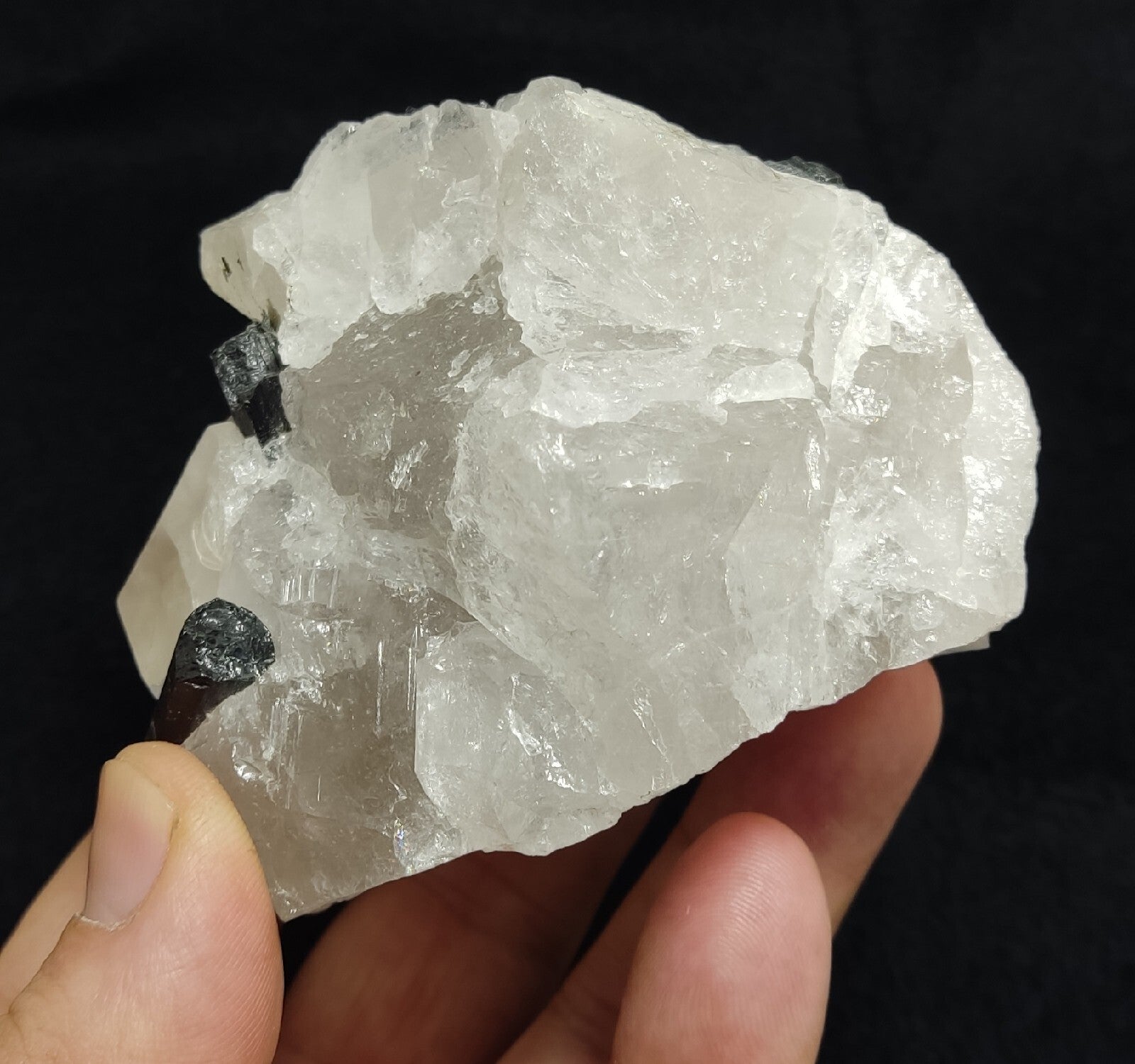 Natural quartz crystals cluster with black tourmaline 469 grams