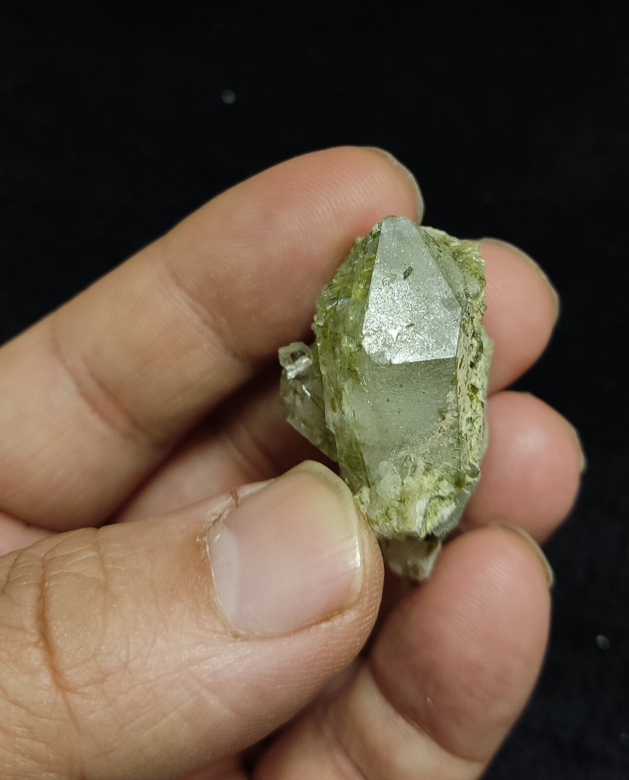 An aesthetic specimen of Epidote quartz cluster 27 grams