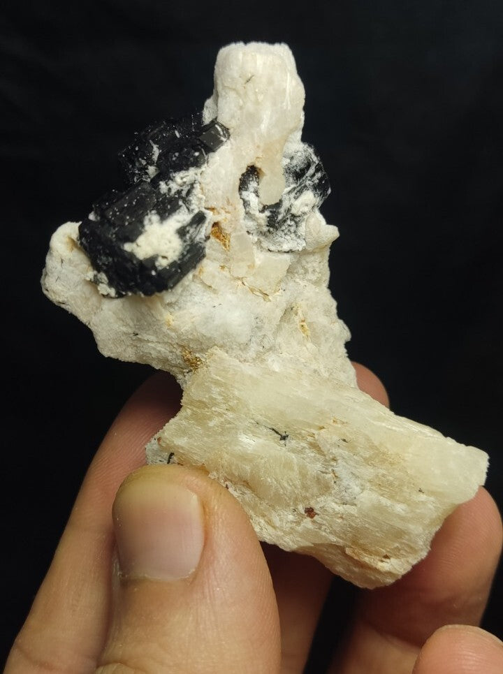 Natural Terminated Black Tourmaline Crystal with Feldspar/Albite 66 grams
