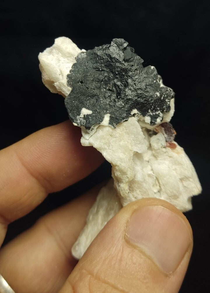 Natural Terminated Black Tourmaline Crystal with Feldspar/Albite 66 grams