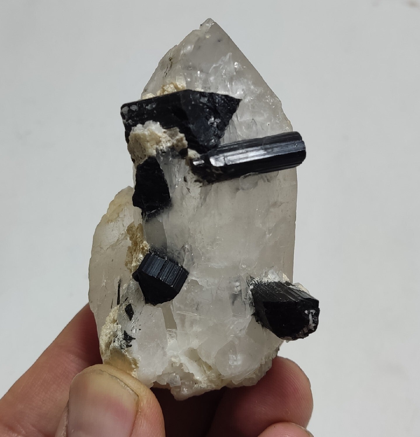 Natural quartz crystal with black tourmaline 118 grams