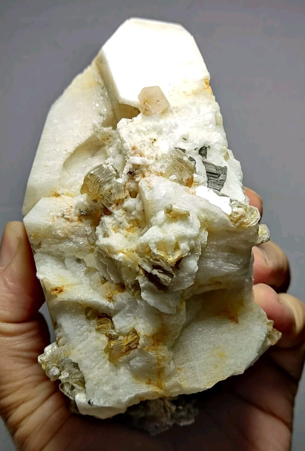An aesthetic combo specimen of feldspar tourmaline muscovite apatite 735 grams