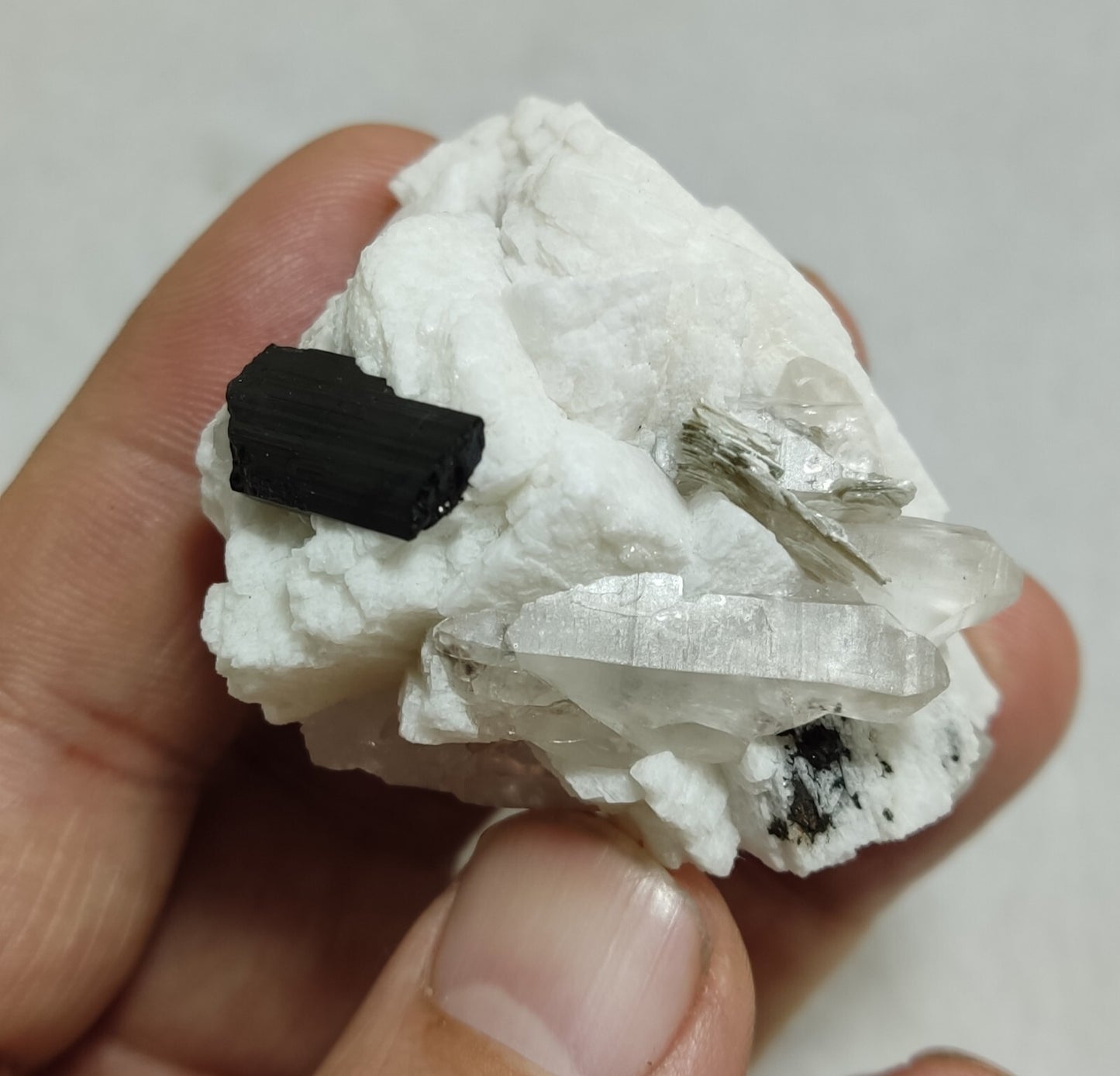 An Aesthetic combo specimen of feldspar, Tourmaline and quartz 64 grams