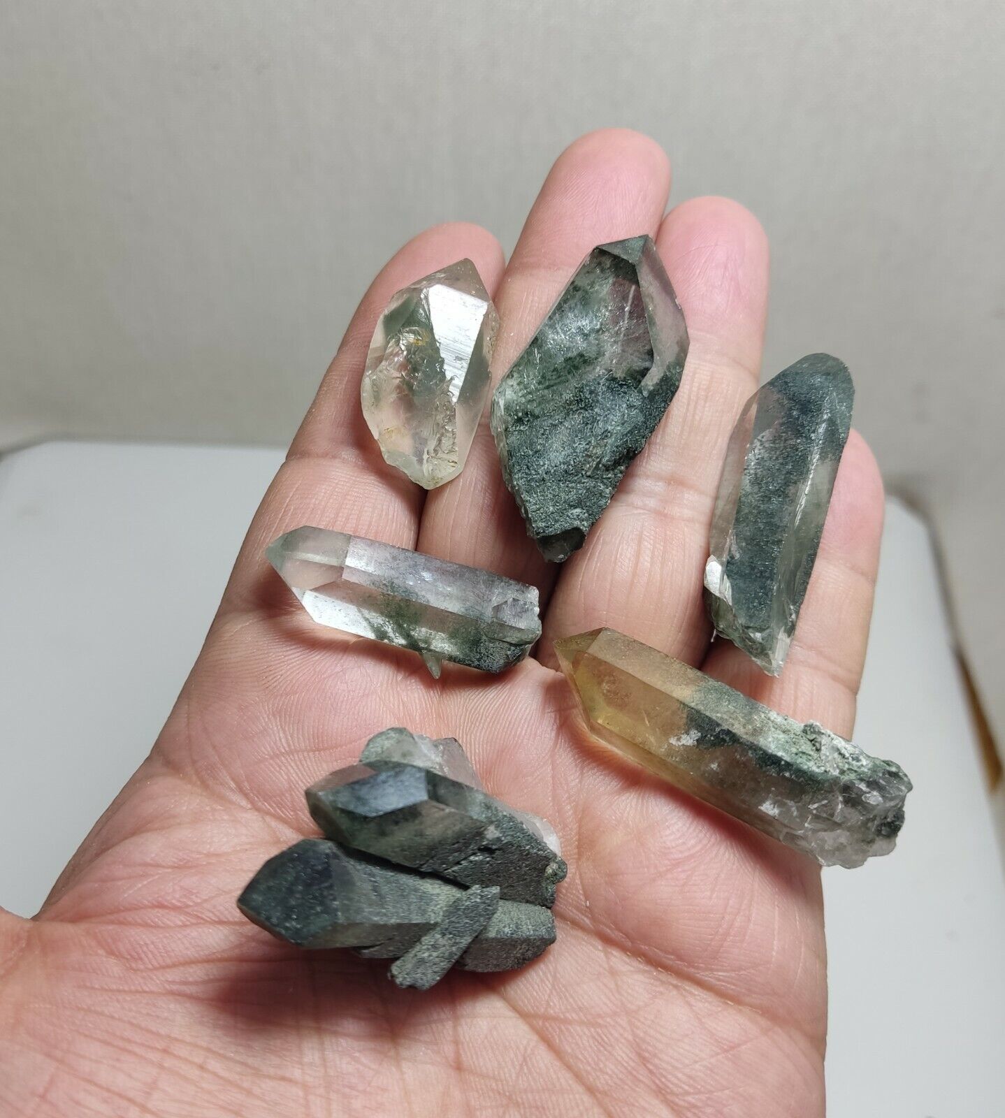 An Aesthetic collection of 6 terminated Chlorite Quartz crystals 83 grams