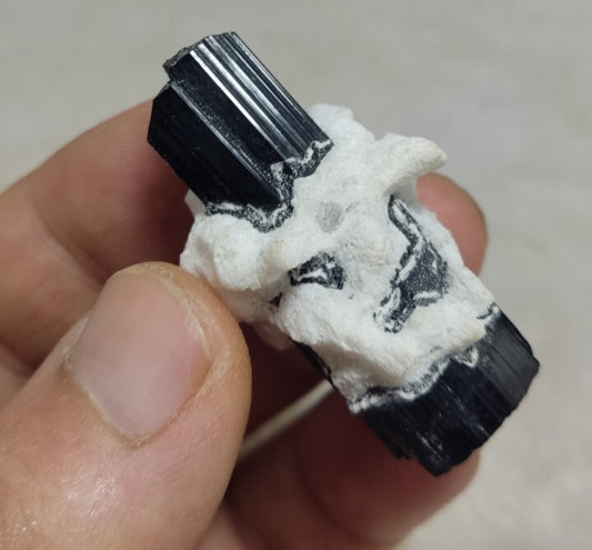 Double Terminated Black Tourmaline Crystal with Albite Feldspar 24 grams