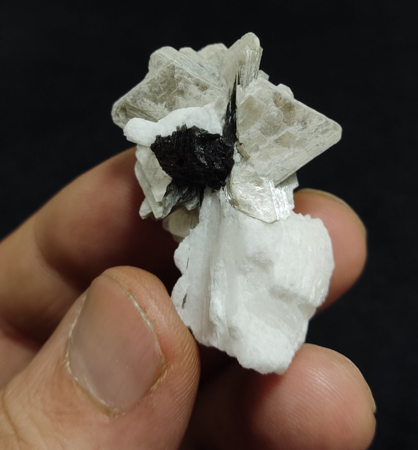 Muscovite specimen with Albite and black tourmaline 16 grams