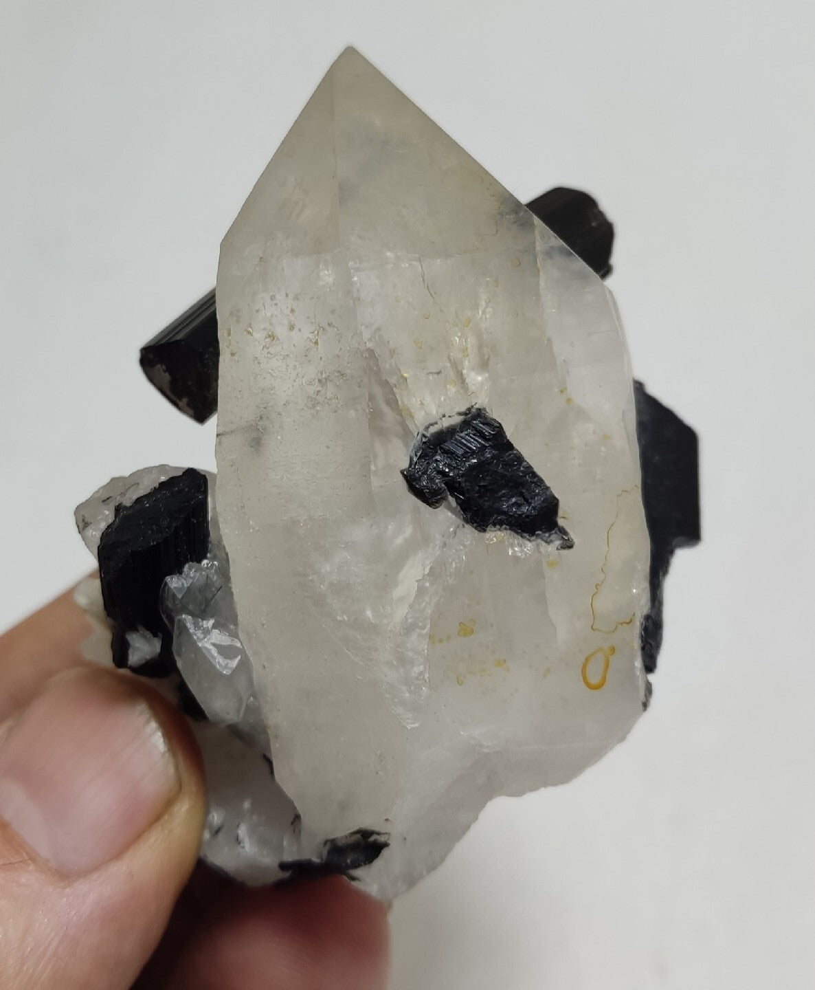Natural quartz crystal with black tourmaline 126 grams