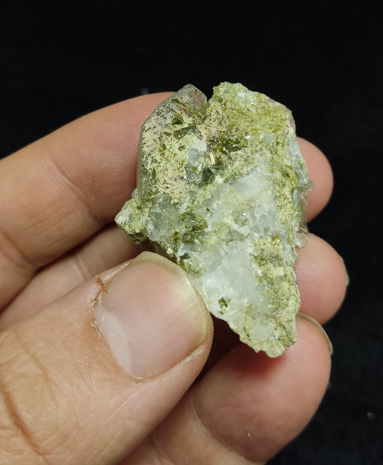 An aesthetic specimen of Epidote quartz cluster 27 grams