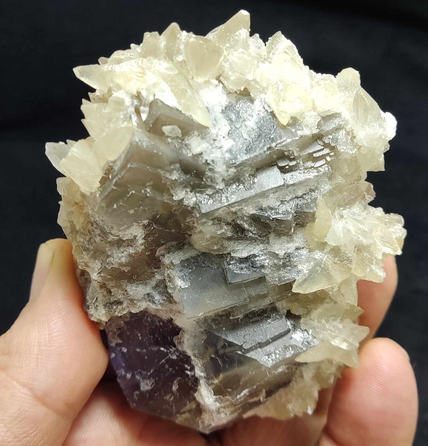 An Aesthetic Naturally terminated specimen of dogtooth calcite with fluorite 199 grams