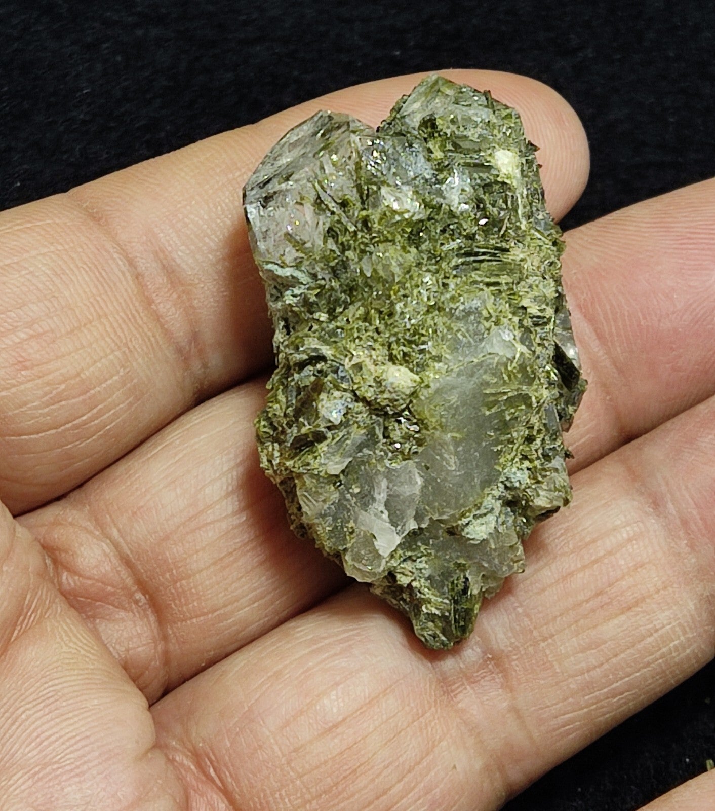 An aesthetic specimen of Epidote quartz cluster 30 grams