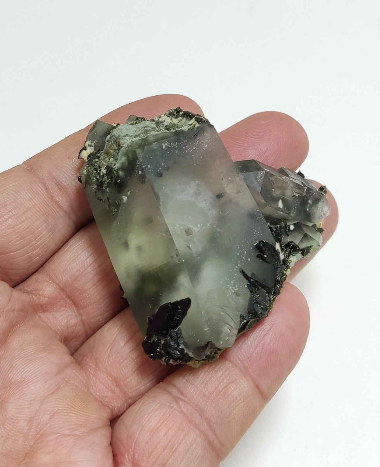 An aesthetic specimen of Epidote quartz cluster 86 grams