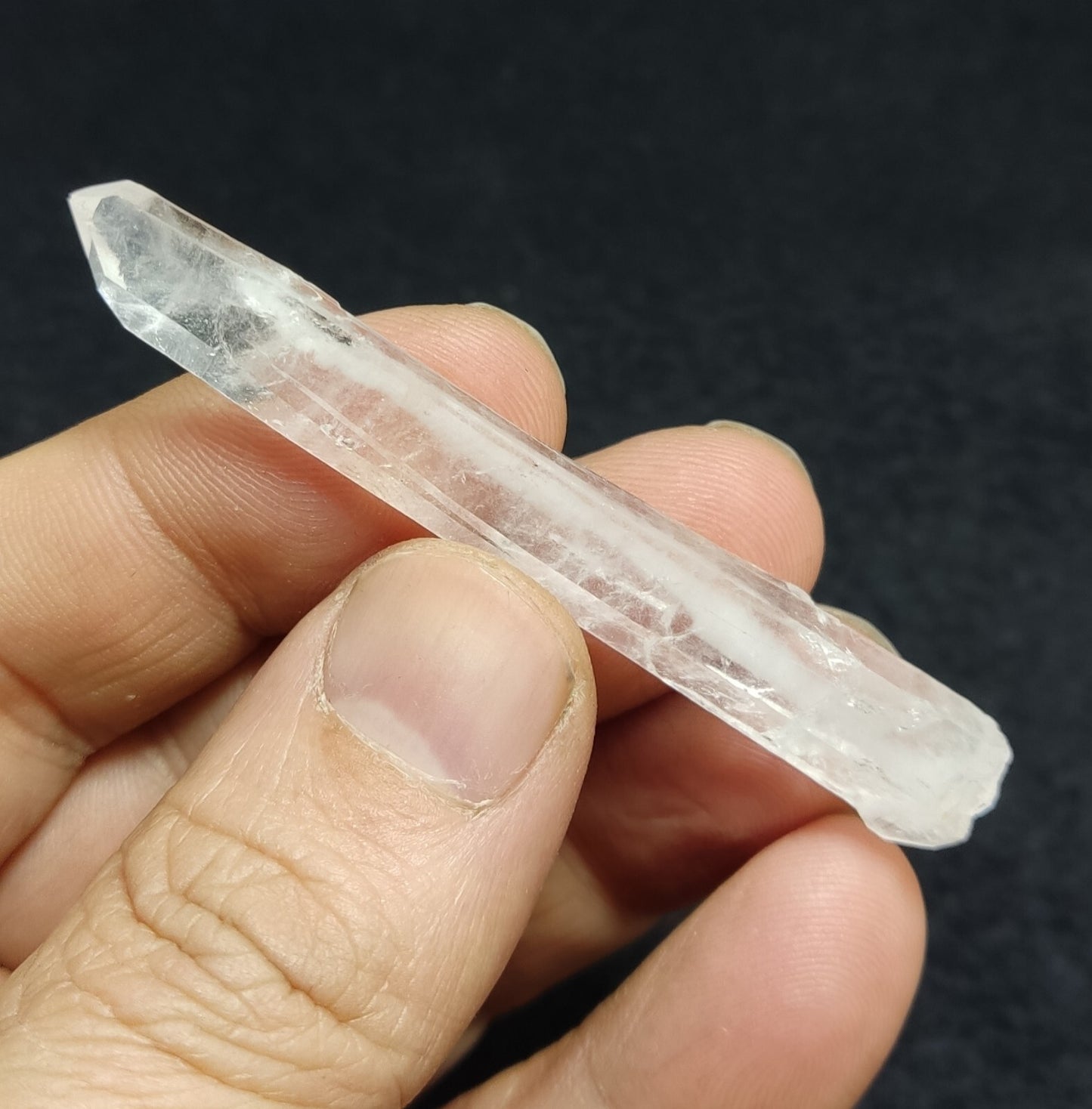 An Aesthetic elongated terminated specimen of Faden Quartz crystal 8 grams
