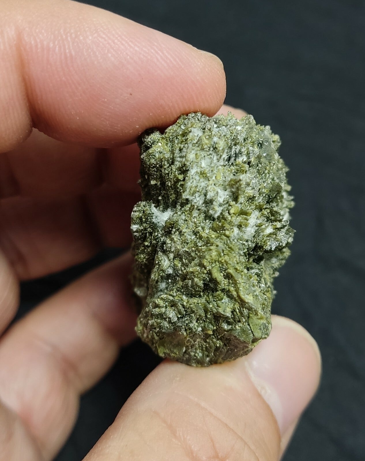 An aesthetic specimen of dark green color Epidote crystal spray 78 grams