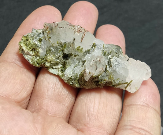 An aesthetic specimen of Epidote quartz cluster 36 grams