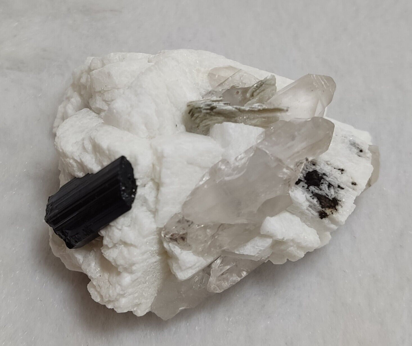 An Aesthetic combo specimen of feldspar, Tourmaline and quartz 64 grams