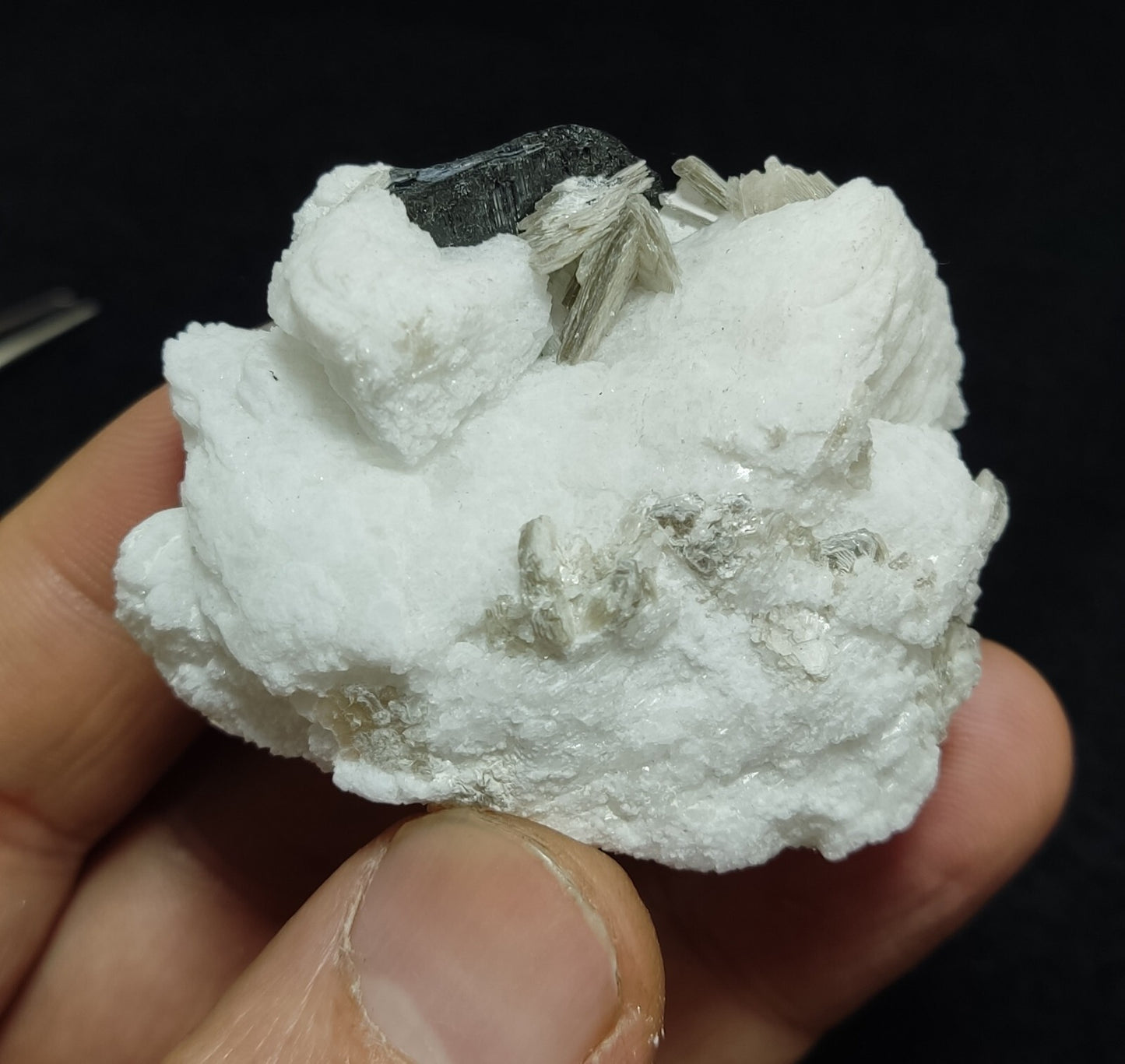 An Aesthetic combo specimen of feldspar, Tourmaline, muscovite 74 grams