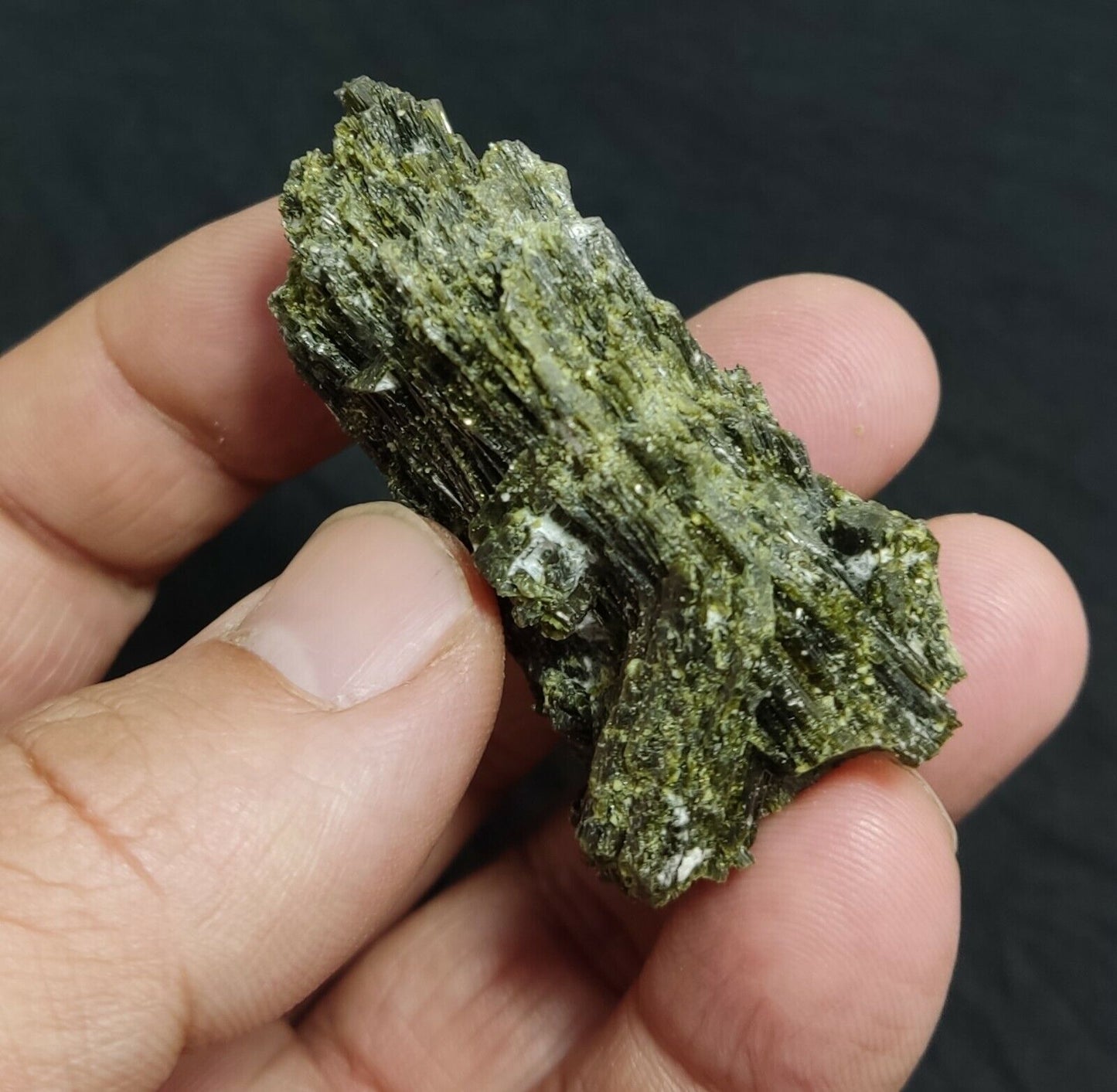 An aesthetic specimen of dark green color Epidote crystal spray 60 grams