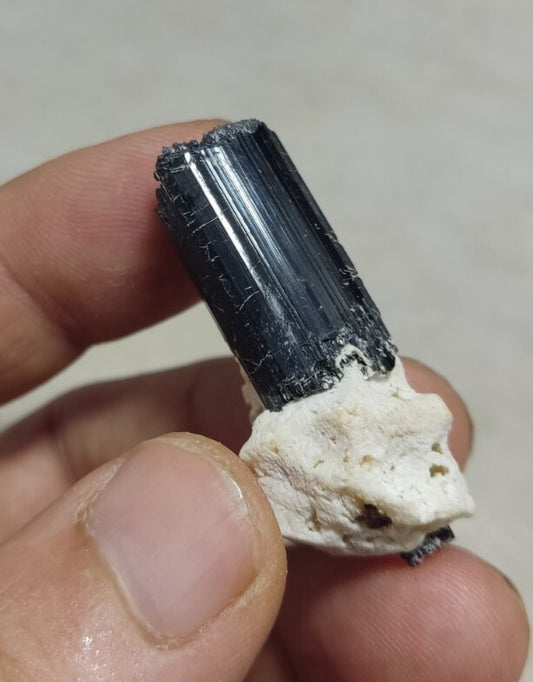 Black Tourmaline Crystal with Albite Feldspar 14 grams