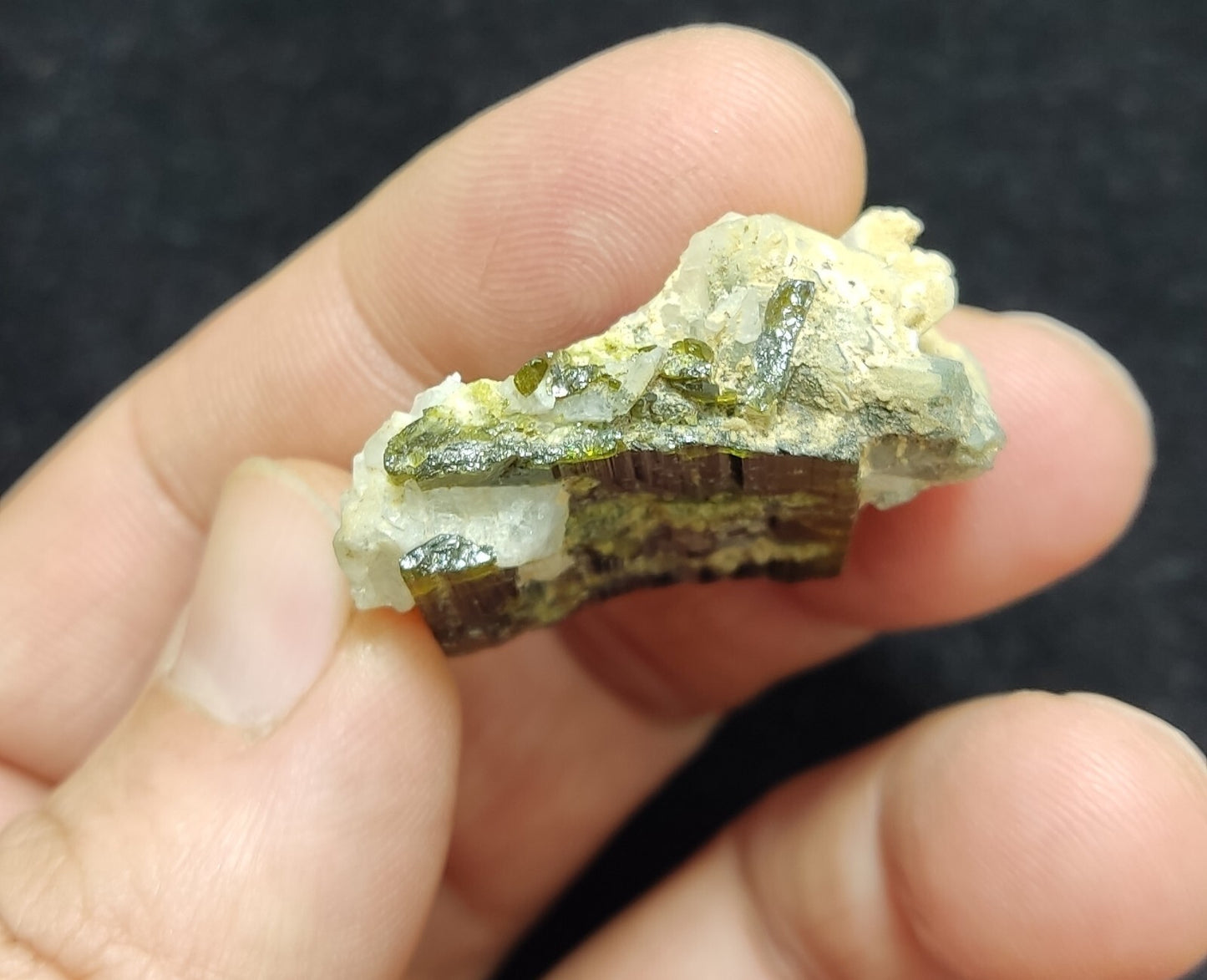 An Aesthetic Naturally terminated specimen of epidote with quartz 16 grams