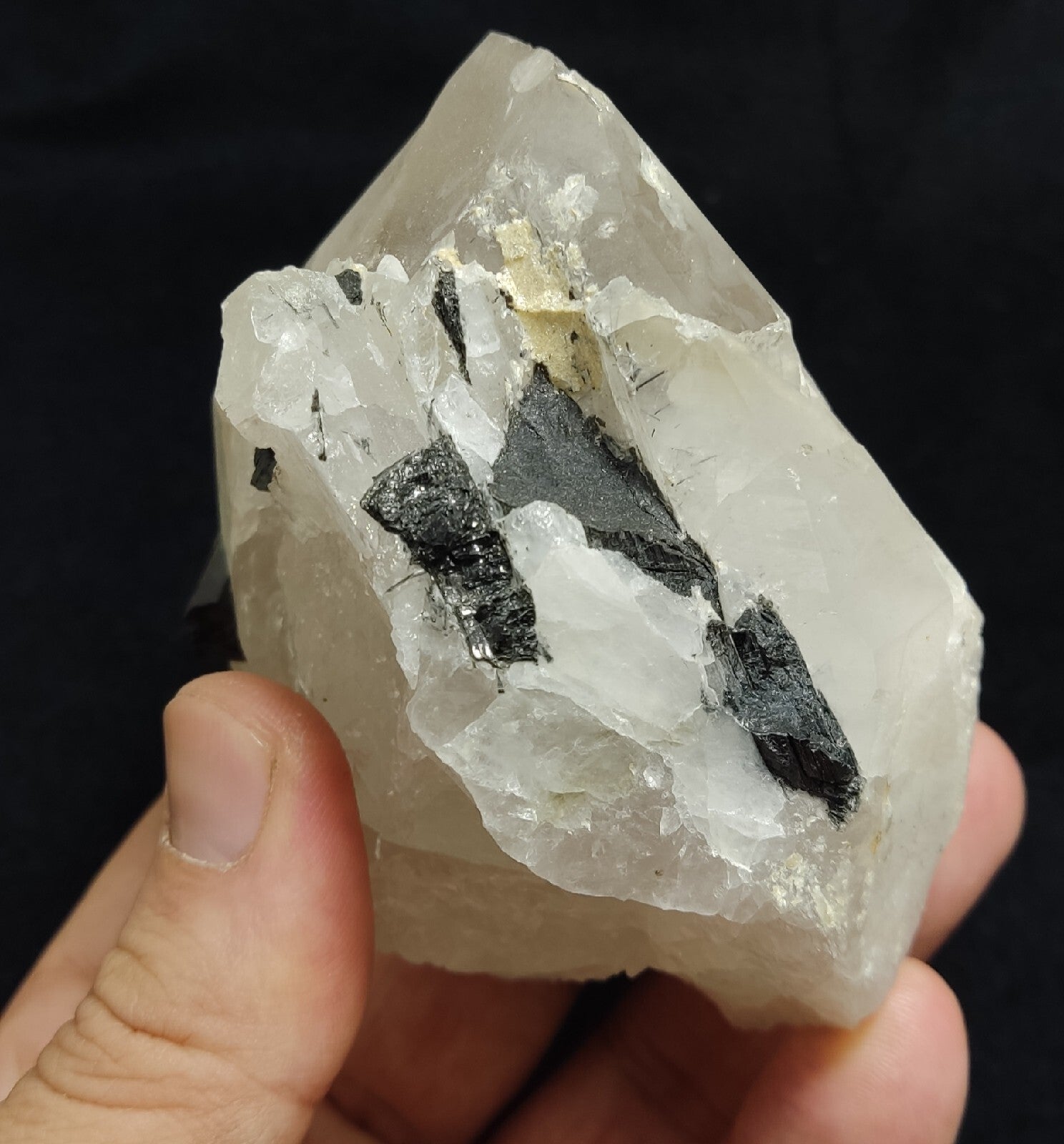 Natural quartz crystals cluster with black tourmaline 469 grams