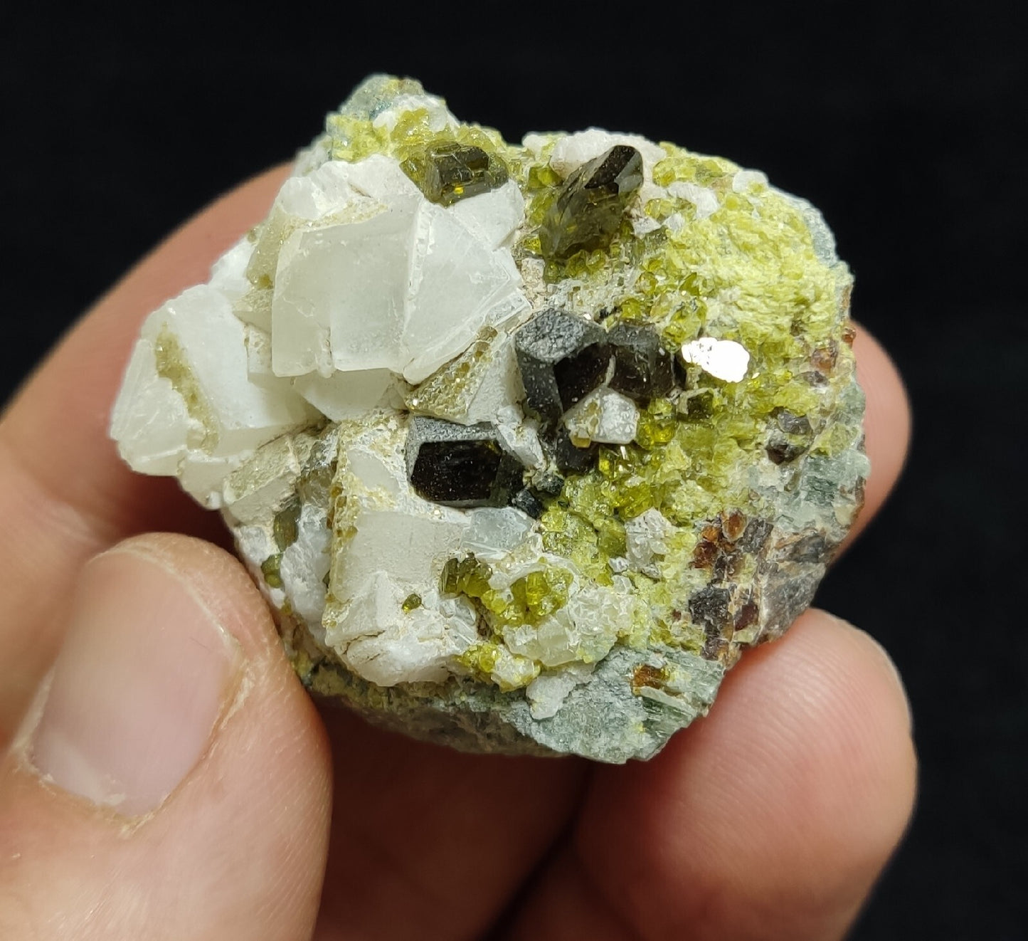 Andradite garnets on matrix with epidote and calcite 41 grams