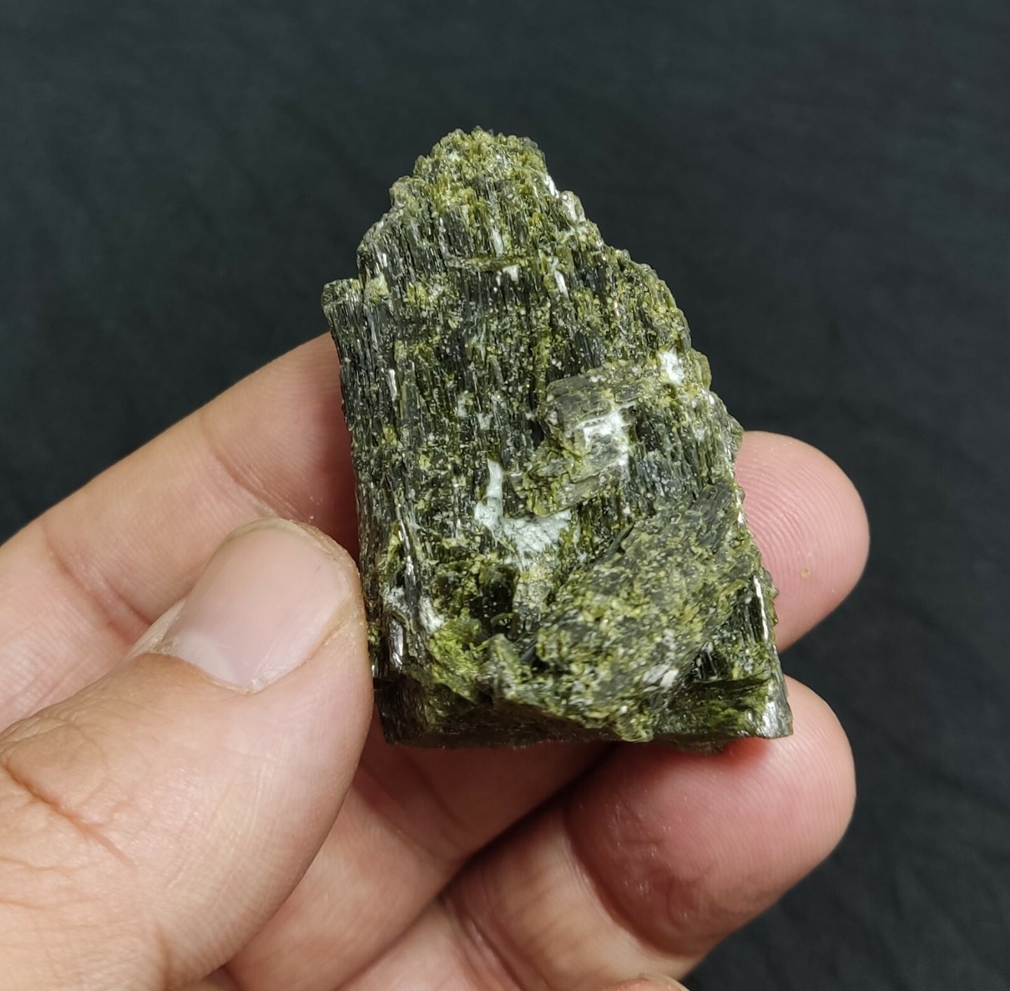An aesthetic specimen of dark green color Epidote crystal spray 60 grams
