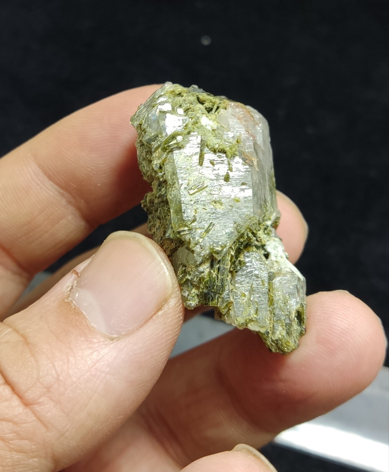 An aesthetic specimen of Epidote quartz cluster 30 grams