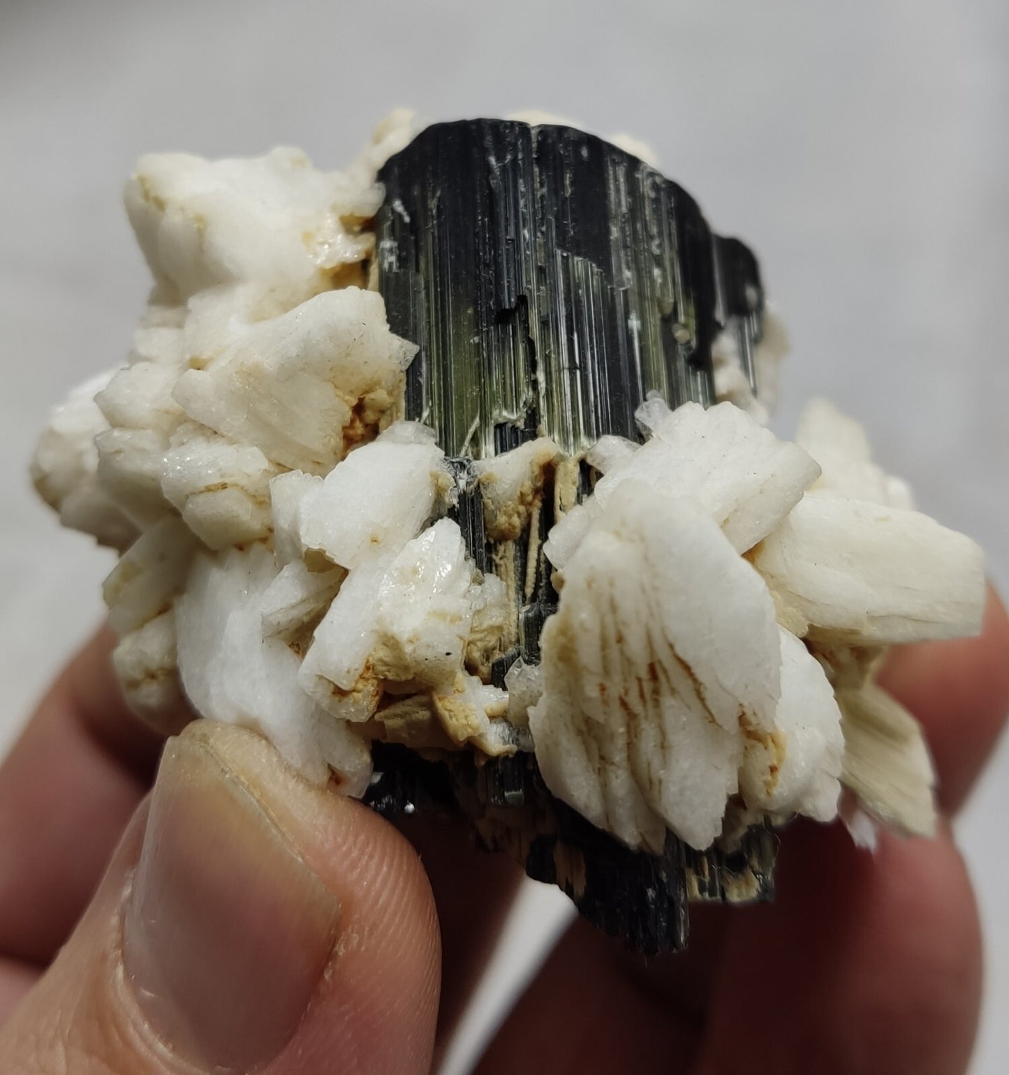 An Aesthetic Natural black Tourmaline specimen with albite 90 grams