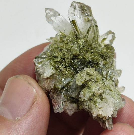 An aesthetic specimen of Epidote quartz cluster 22 grams