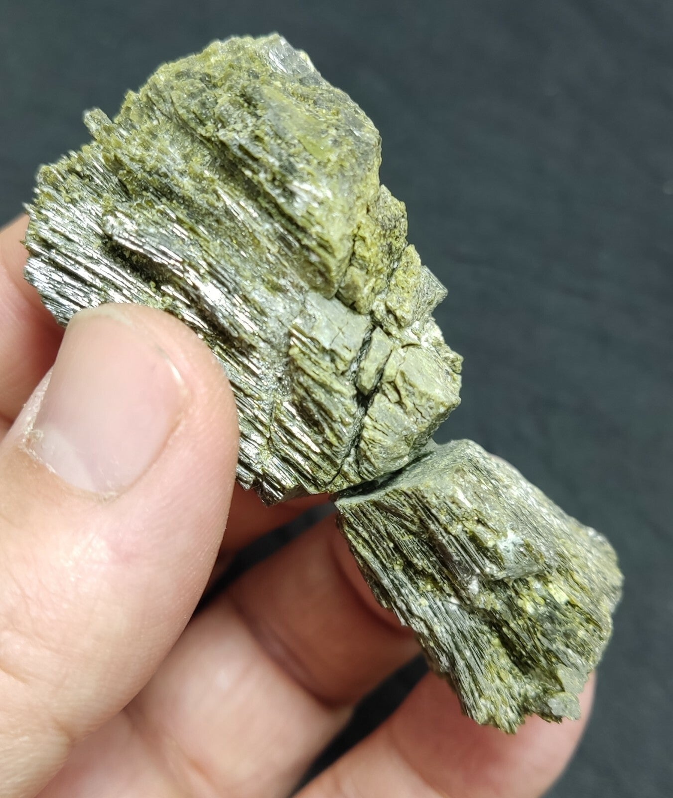 An aesthetic specimen of dark green color Epidote crystal spray 78 grams