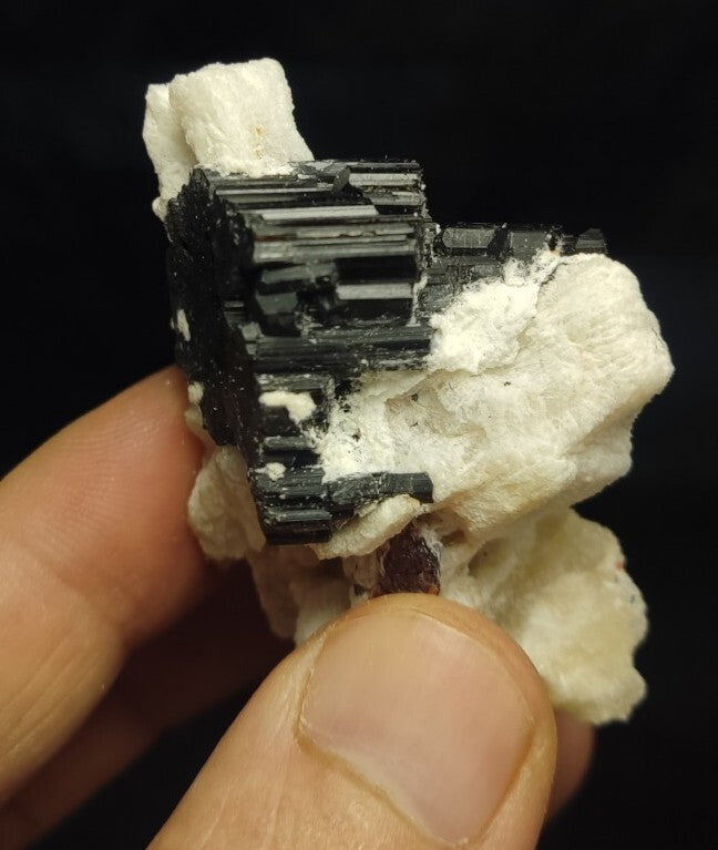 Natural Terminated Black Tourmaline Crystal with Feldspar/Albite 66 grams