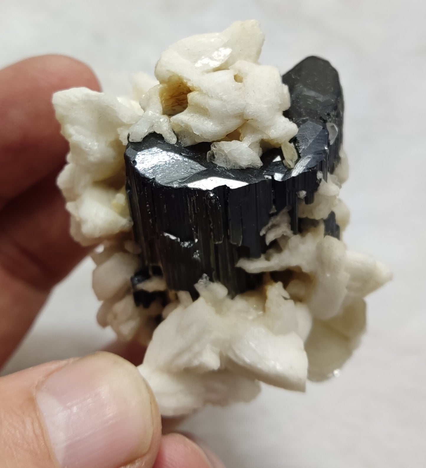 An Aesthetic Natural black Tourmaline specimen with albite 90 grams