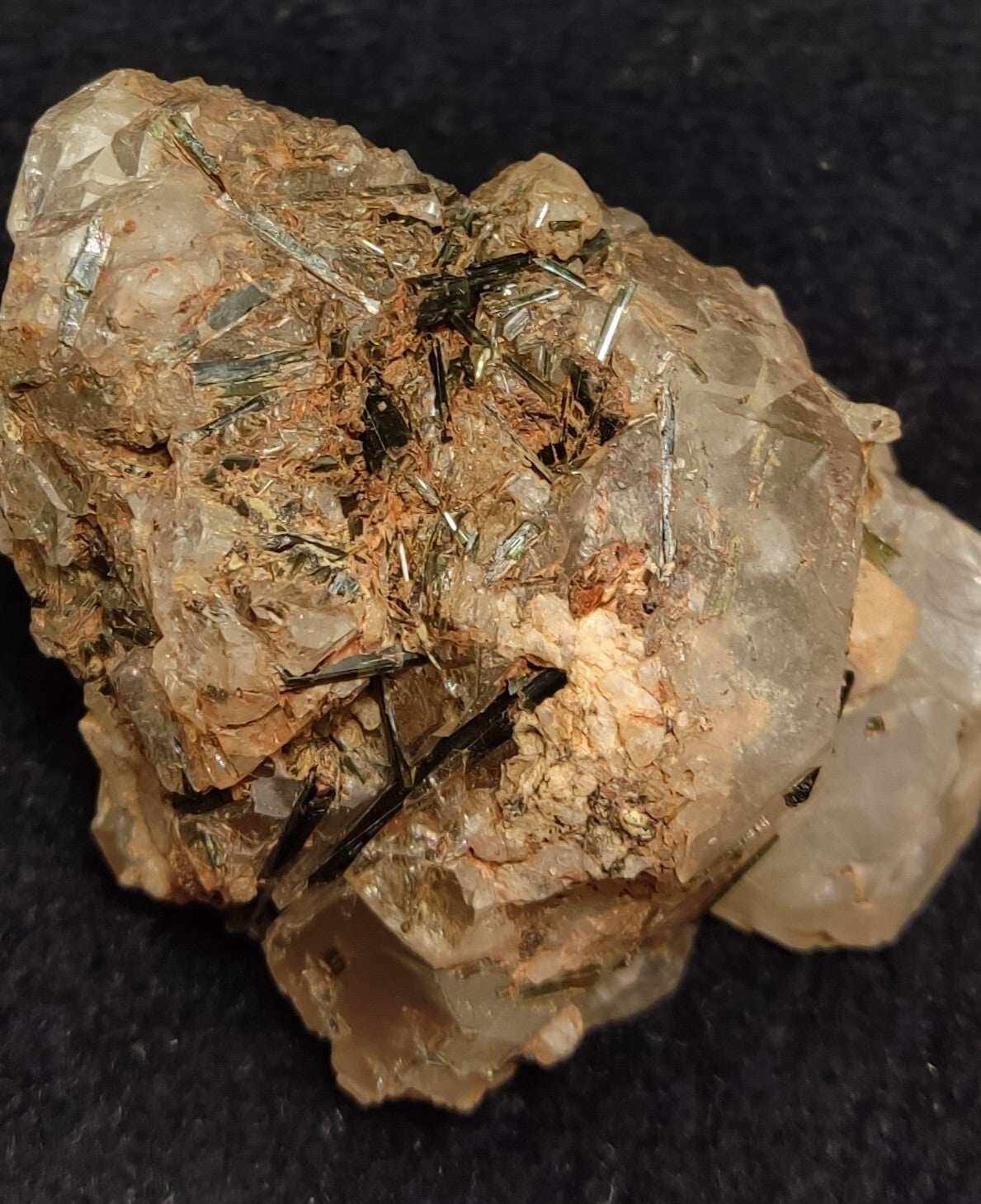 An Aesthetic terminated Quartz floater with aegirine inclusions 98 grams