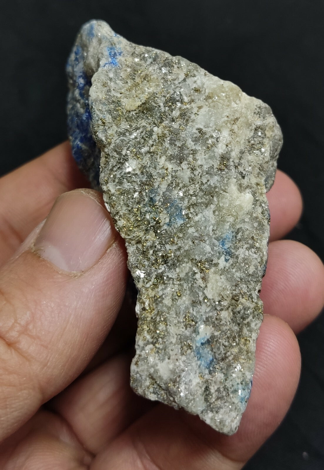 Amazing specimen of fluorescent sodalite-Lazurite on matrix with pyrite 119 gram