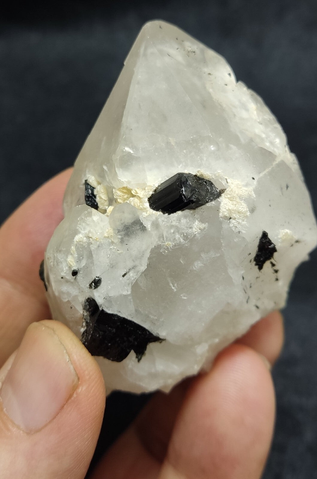 Natural quartz crystal with black tourmaline 129 grams