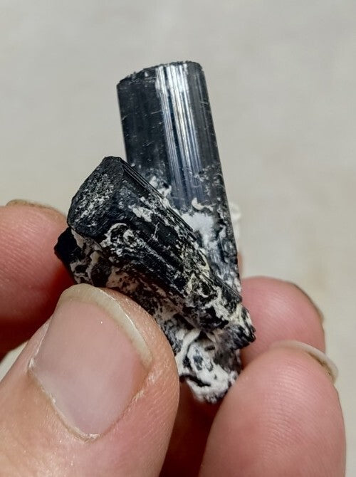 Natural Terminated Black Tourmaline Crystal Cluster with Albite 24 grams