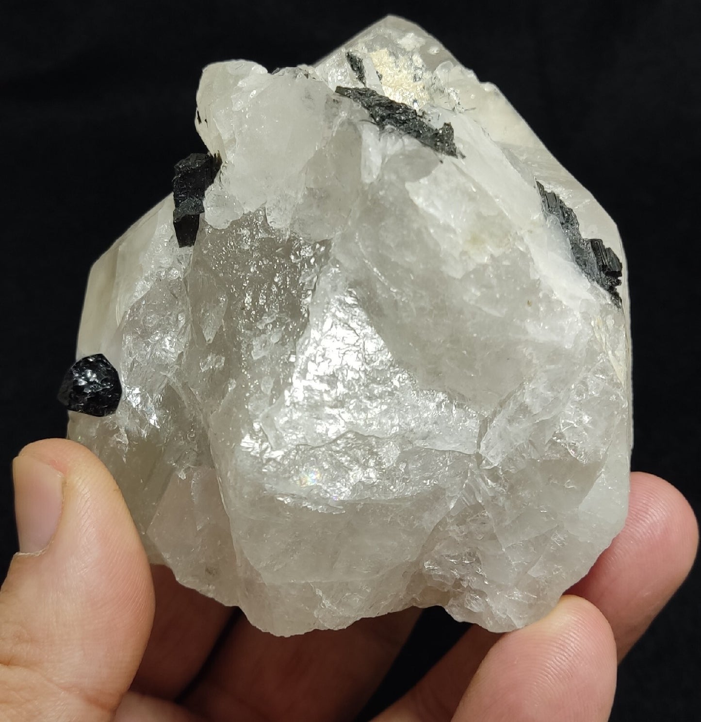 Natural quartz crystals cluster with black tourmaline 469 grams