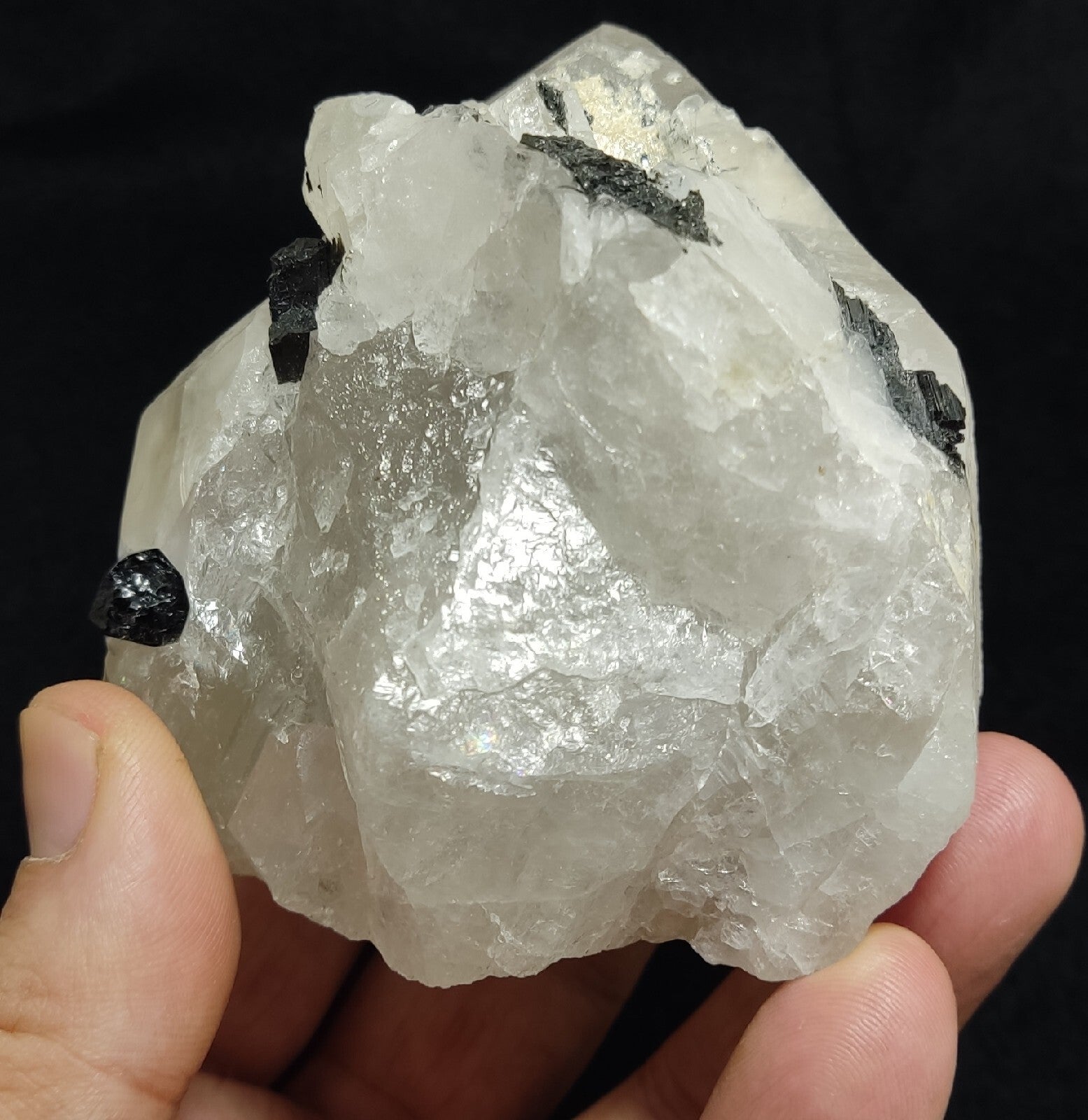Natural quartz crystals cluster with black tourmaline 469 grams