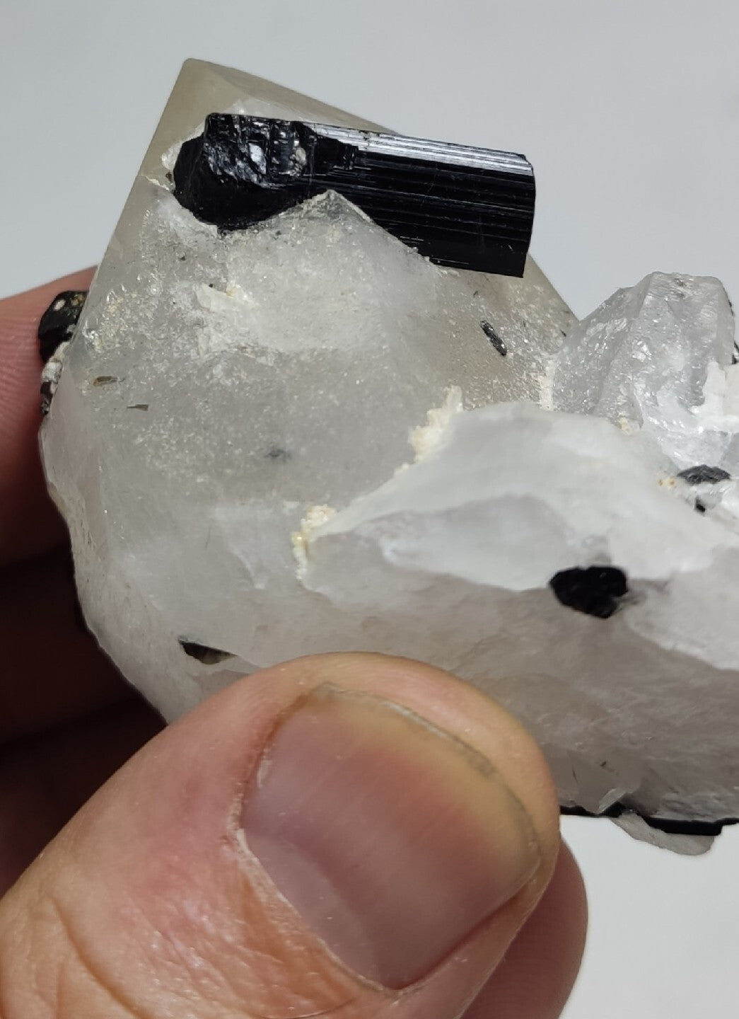 Natural quartz crystal with black tourmaline 126 grams
