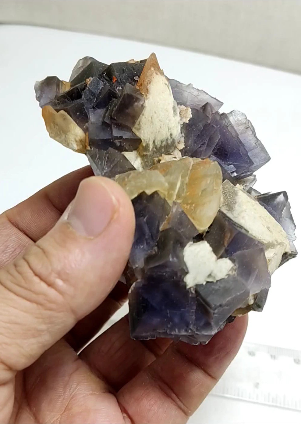 An amazing specimen of cubic purplish color Fluorite with calcite 263 grams