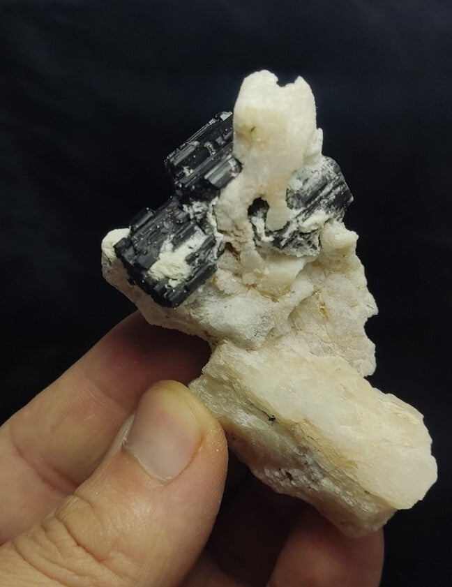 Natural Terminated Black Tourmaline Crystal with Feldspar/Albite 66 grams