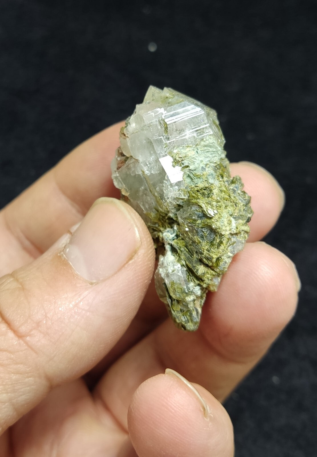 An aesthetic specimen of Epidote quartz cluster 30 grams