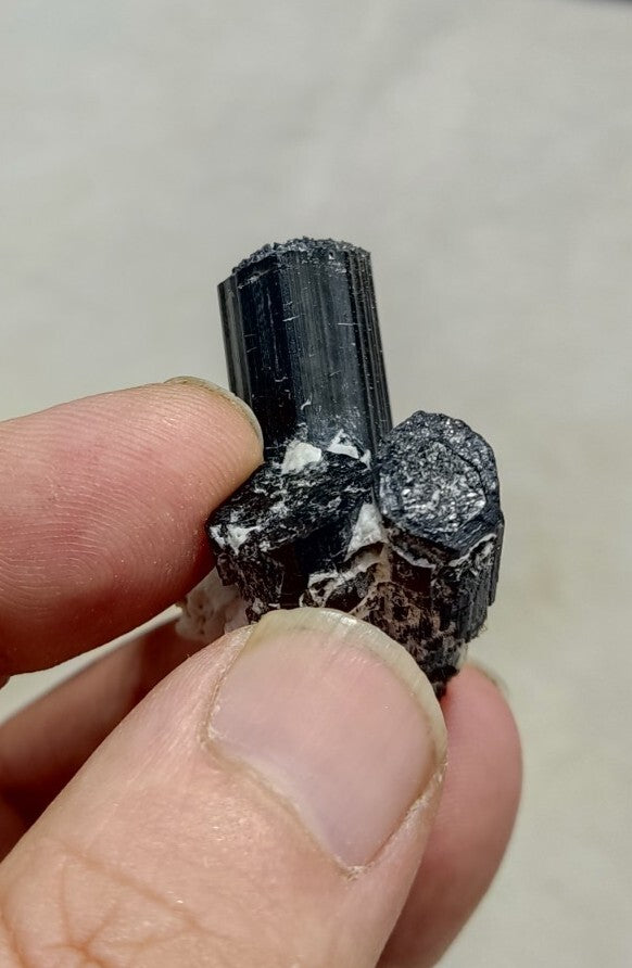 Natural Terminated Black Tourmaline Crystal Cluster with Albite 24 grams