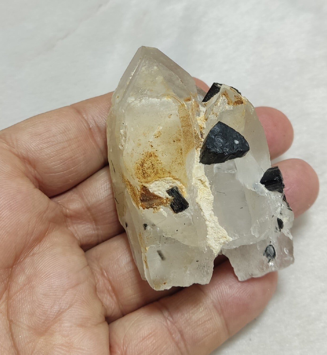Natural quartz crystals cluster with black tourmaline 147 grams