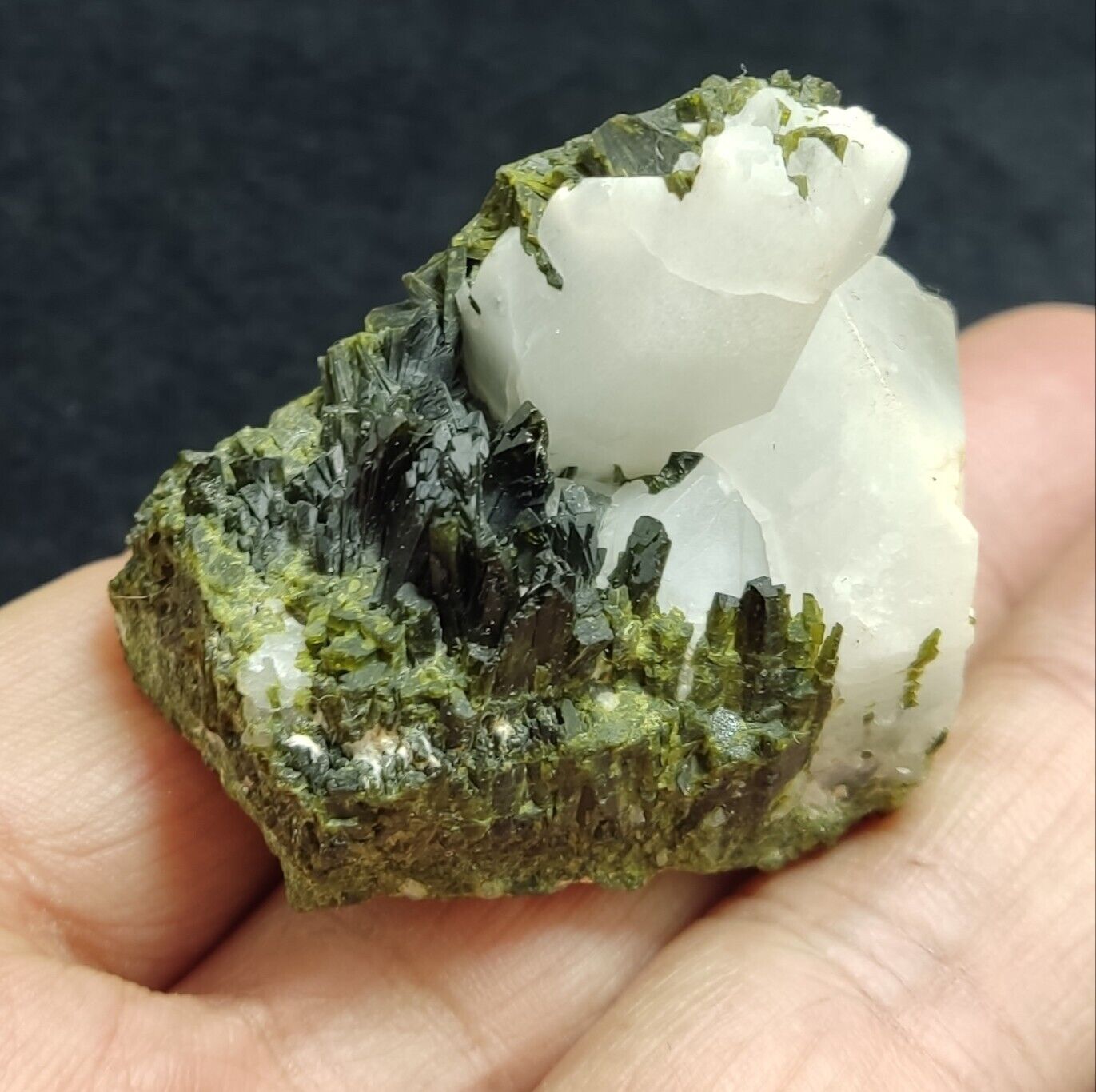 An aesthetic specimen of Epidote quartz cluster 73 grams