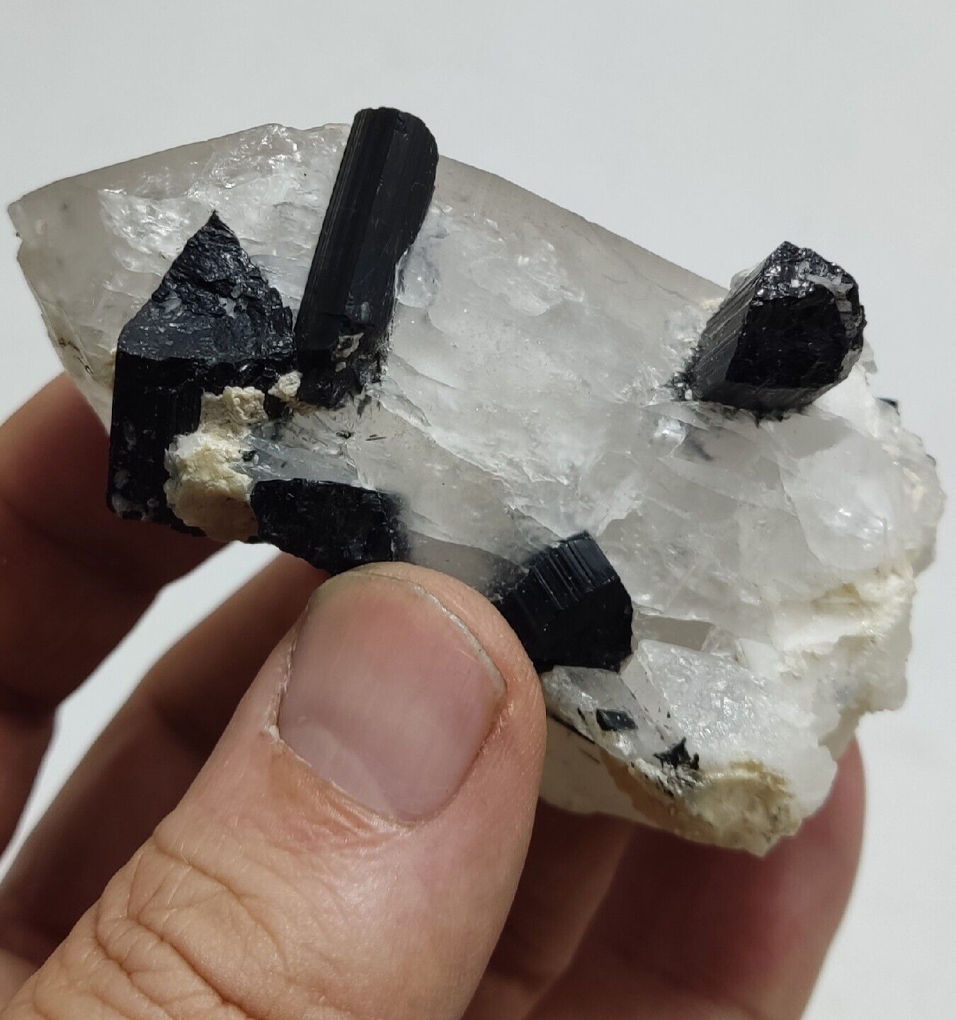 Natural quartz crystal with black tourmaline 118 grams